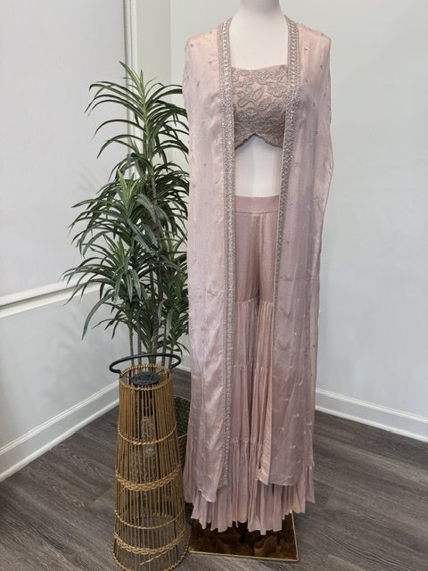 Blush pink beaded sharara set, full view