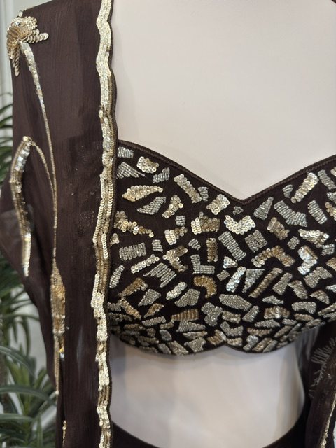Brown sequin embroidered sharara set, embroidery detail
