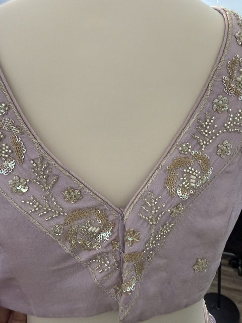 Lavender sequin palazzo set, back neckline embroidery detail