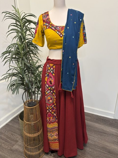 Vintage hand-embroidered chaniya choli, full view
